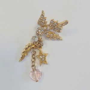 Small Rhinestone Bird Pin with Charms